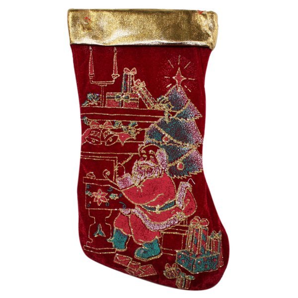 Χριστουγεννιάτικη Διακοσμητική Κάλτσα Κόκκινη, με Άγιο Βασίλη (30cm)